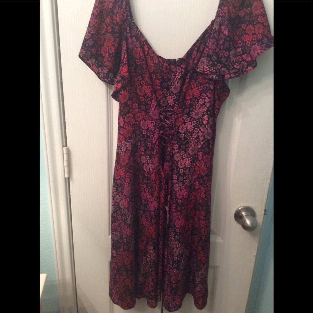 NWOT Red, pink, flowery fit and flare dress